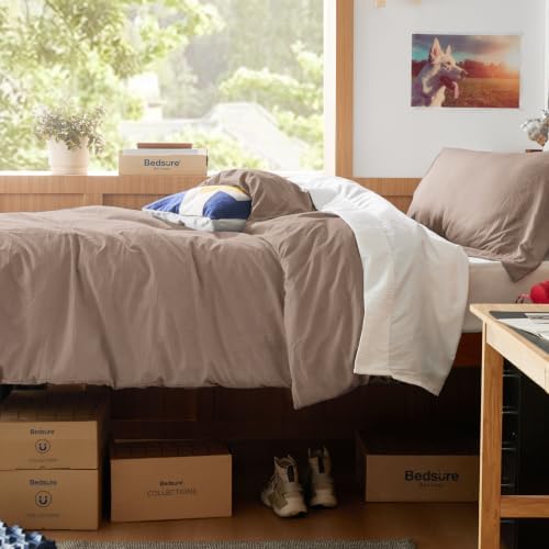 Bedsure Prewashed Twin/Twin XL Duvet Cover, Cotton-Like Bedding Set, Khaki