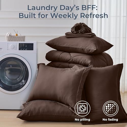 HEVUMYI 7-Piece Oversized King Comforter Set, Brown Bed in a Bag