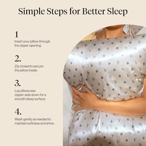 Kitsch Satin Pillowcase - Size 19x26, Pearlized Cream & Coastal Blue Print