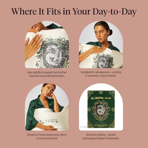 Kitsch & Harry Potter Satin Pillowcase W/Zipper - Size 19x36, Slytherin