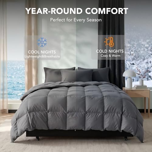 Down Fiber Comforter Queen Size, Lightweight Summer Duvet Insert Grey