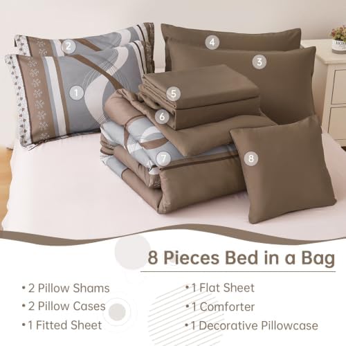 Anibedding Striped Comforter Set Queen Size,8 Pieces Patchwork Bed in a Bag