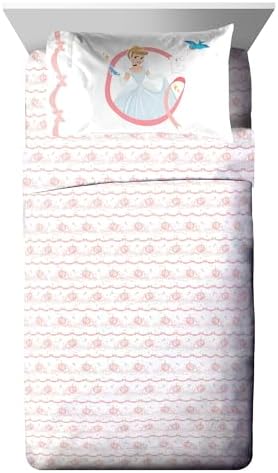 Disney Princess Cinderella Twin Comforter Set 5 Piece Kids Bedding, Pink