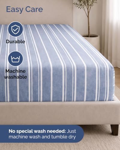 CGK Linens Extra Deep Flex Top Split Head King Fitted Sheet - Blue Stripes