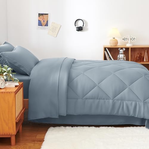 CozyLux Twin Comforter Set 68"x88" Dusty Blue - 5 Piece Bed in a Bag