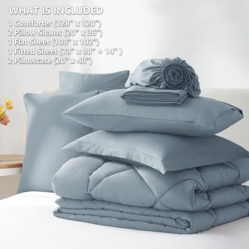 CozyLux Super King Plus Comforter Set 128"x120", 7 Piece, Dusty Blue