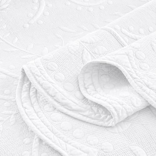 100% Cotton Embroidered Quilt Bedspread Set, Bright white Oversized Queen