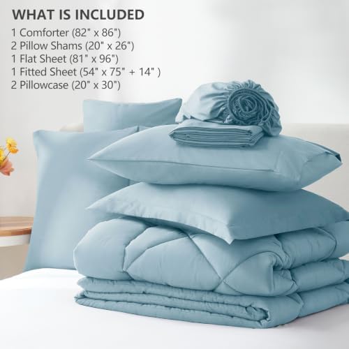 CozyLux Full Comforter Set 82"x86" Light Blue - 7 Piece Bed in a Bag