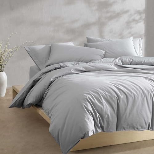 Calvin Klein - Queen Duvet Cover Set, Modern Cotton Washed Percale Bedding with Matching Shams, Cozy Home Decor, Oeko-Tex Certified (Washed Percale Steel Blue, Queen)