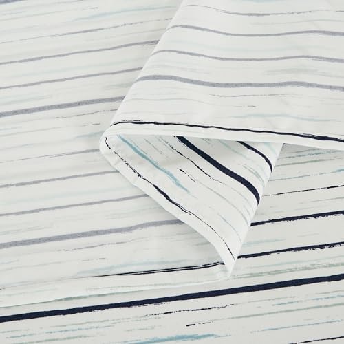 Chezmoi Collection 4-Piece Lodge Striped Sheet Set King - Multicolor Navy Blue Striped Printed Brushed Microfiber Lightweight Breathable Deep Pocket Bed Sheets