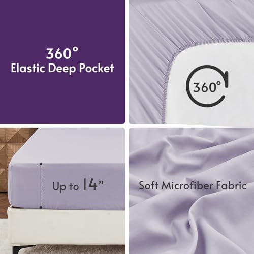MUXHOMO 7 Pieces Oversized King Comforter Set, Reversible Bed in a Bag Oversized King Size, All Season Bedding Set with Comforter, Flat Sheet, Fitted Sheet, Pillowcases & Shams, Purple & Lavender