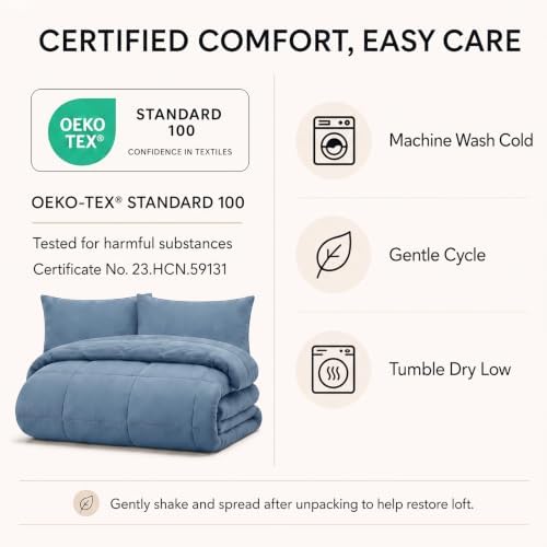 CozyLux Oversized King Comforter Set Dusty Blue - 7 Pieces Bed in a Bag