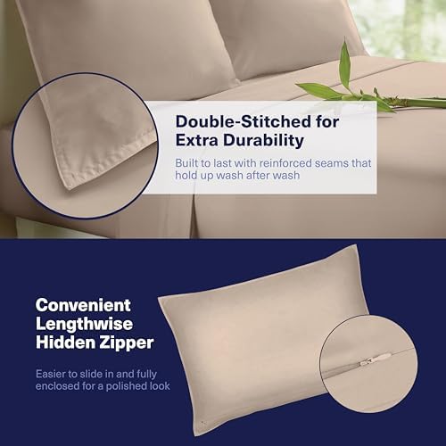Kickoff Viscose Bamboo Sheets Queen Size 4-pc 100% Organic Bamboo Viscose Bed Cooling Sheets Queen Size Set Cool Bedding for hot Sleepers Sheet Set - Gift Ready Packaging (Taupe Latte, Q)