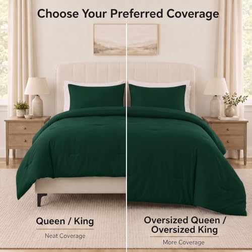 CozyLux Oversized King Comforter Set 3 Pieces Emerald Green Quilted Bedding