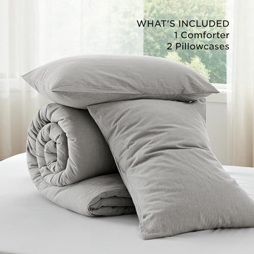 Bedsure PureWoven Cotton Comforter Set Prewashed, King, Grey Stone