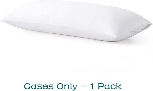 100% Cotton Zippered Body Pillow Cover, Super Soft & Breathable Body Pillow Pillowcase with Zipper, White Body Pillow Case Cover 20x54 Inches, 1 Pack