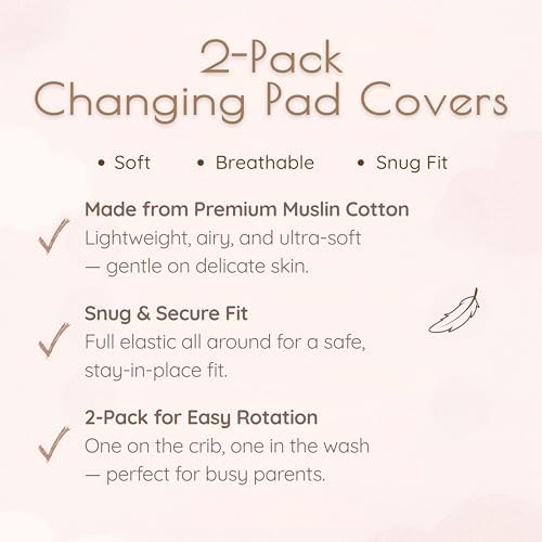 Baby Changing Pad Covers Girl, 2-Pack Changing Table Sheets, Cotton Muslin Changing Pad Covers, 32"x16" x 8" Diaper Changing Pad Cover Girl, Oeko-TEX Certified (Floral Pink Changing Pad Cover)
