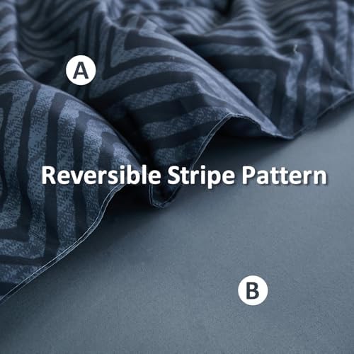 Comforter Set Queen Size 7 Piece Bed in a Bag Boho Blue Striped Bedding Set