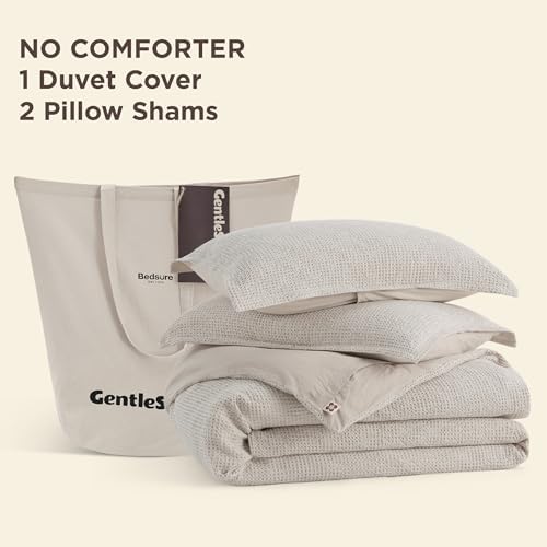 Bedsure PureWoven Space-Dyed Cotton Waffle Duvet Cover Set, King, Linen