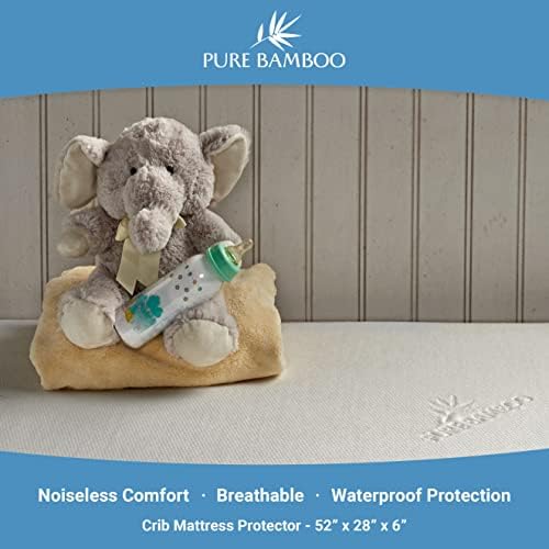 Bamboo Crib Mattress Protector by Pure Bamboo, Waterproof - Breathable, Noiseless Mattress Cover Pad Protects Against Moisture & Stains - Fits 52x28x6 inch Mattress