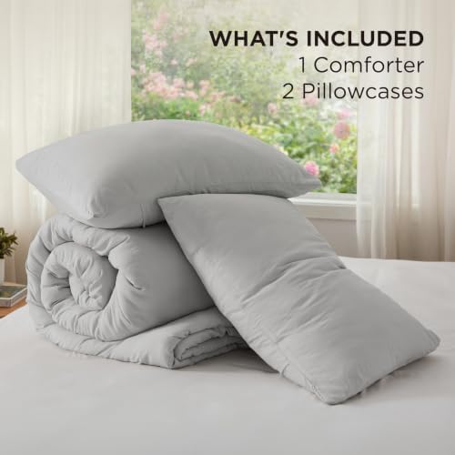 Bedsure Queen Comforter Set Prewashed Soft Bedding 3Pcs Silver Grey 90"x90"