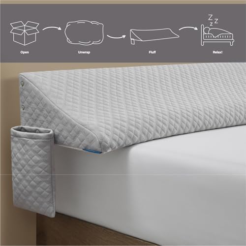 Aeropostale Foam-Filled Bed Wedge Pillow for Twin Beds – Dorm, Kids & Teen Rooms – Headboard Gap Filler with Side Pocket for Bedside Essentials, Grey