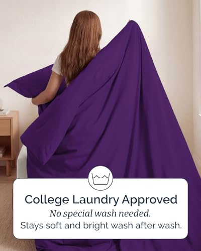 Duvet Cover Twin/Twin XL - 2 Piece Set, College Dorm Room - Purple