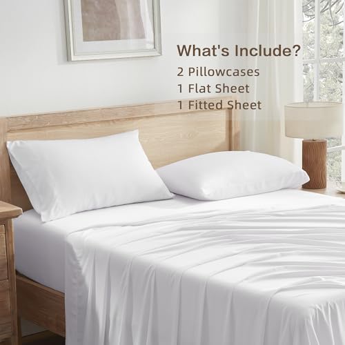Andency White Full Sheets Set 100% Viscose Derived from Bamboo
