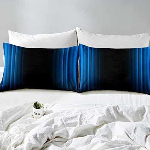 Feelyou Geometric Abstract Ombre Bed Sheets Kids Teens Blue and Black Striped Sheet Set Decor Modern Fashion Bed Set Bedroom Collection 4Pcs Queen Size