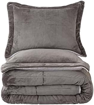 Seward Park Grey Sherpa Comforter Set King Size, Soft Fall Winter All Season Down Alternative Bedding Sets 3 Piece (1 Comforter and 2 Pillow Shams)