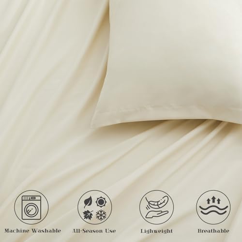 P Pothuiny 5-Piece Split King Sheets Set, Beige Soft Microfiber Fabric