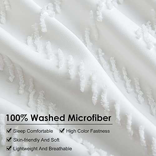 WARMDERN Boho Duvet Cover Full, Striped Textured White Tufted Bedding Set
