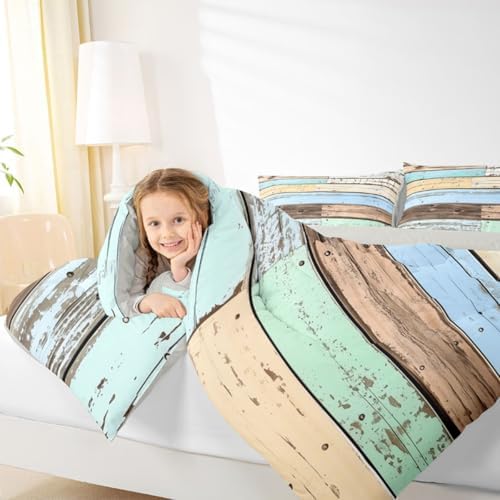 jejeloiu Colorful Wood Grain Comforter Set Bedding Set Queen Size 3 Pcs