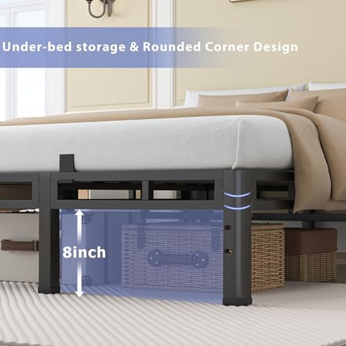 NKZ Metal Platform Bed Frame Queen Size, 12 Inch Dual-Layer Heavy Duty Base