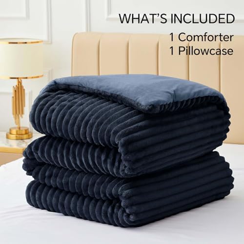 BEDELITE Fleece Twin/Twin XL Comforter Set, Fluffy Bed Set, Navy Blue
