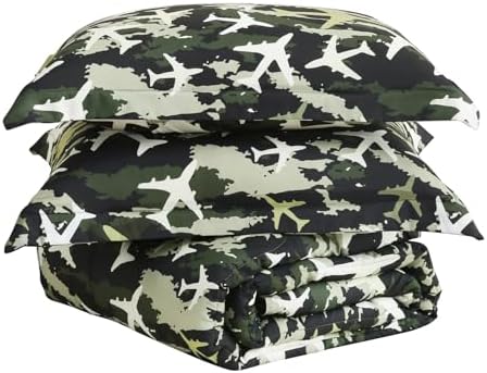 Yibeizi Airplane Comforter Set Boys Full Green Camouflage Bedding