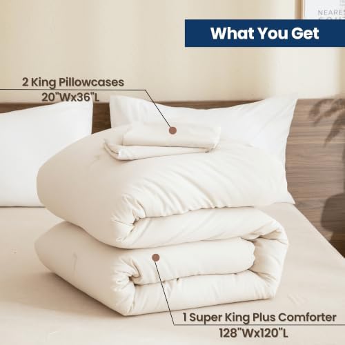 Paxrac Beige Super King Plus Comforter Set 128x120In, 3 Pieces Oversized King Comforter Set, Lightweight Solid Bedding Set, All Seasons Soft Fluffy Bed Set (1 Comforter & 2 Pillowcases)