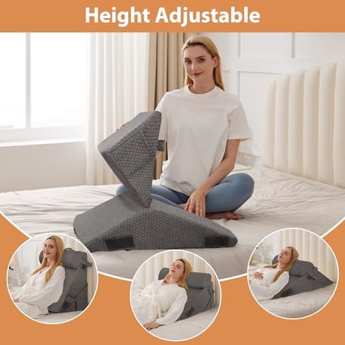 BIEEZZK Orthopedic Bed Wedge Pillow Set 3Pcs, Adjustable Memory Foam, Pillow Wedge for Post Surgery, Back Pain Relief, Triangle Pillows for Acid Reflux, Snoring, GERD, Dark Grey