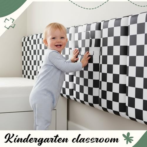 4 Pack Wall Padding Headboard 15.75" x 7.87" x 1.18" Black White Checkered