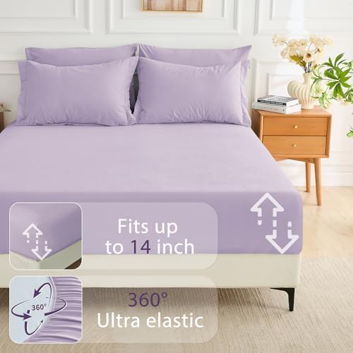 MUXHOMO 7 Pieces Oversized King Comforter Set, Soft Bed in a Bag Oversized King Size, All Season Bedding Set with Comforter, Flat Sheet, Fitted Sheet, Pillowcases & Shams, Lavender