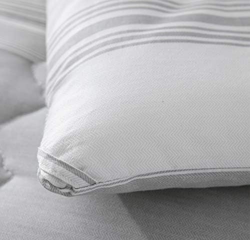 SLEEPBELLA Comforter King Size, 600 Thread Count Cotton Light Gray & White Stripes Reversible Pattern Grey Comforter Sets,Down Alternative Bedding Set 3Pcs (King, Grey Stripes)