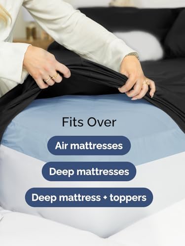 Extra Deep Twin Sheet Set - 4 Piece Breathable and Cooling Sheets - Black