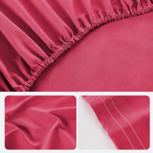 ROSE&RISY Magenta Queen Sheet Set, Pre-Washed Cotton-Like Brushed Microfiber, 4 Pcs Super Soft Breathable Cooling Bed Sets,Includes 1 Fitted, 1 Flat, 2 Pillowcases(Magenta, Queen)