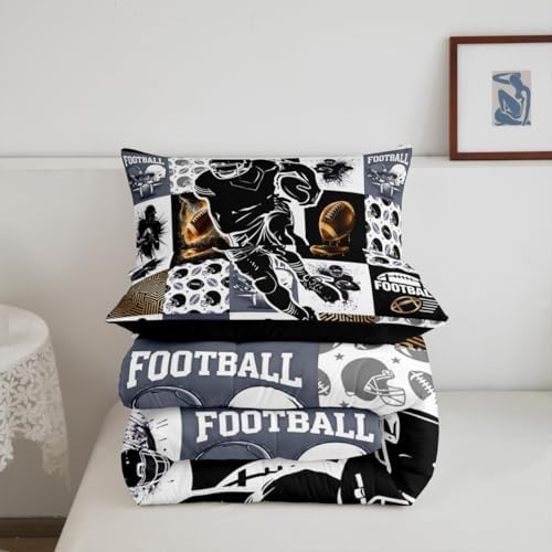 Erosebridal Football Sports Kids Comforter Set | Geometric Patchwork Bedding King,Rugby Down Comforter 3D Ball Game Duvet Set for Bedroom