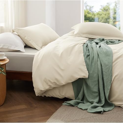 Bedsure Prewashed Duvet Cover Full with Fitted Sheet, 4-Piece Set, Cream