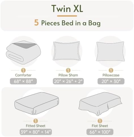 Twin XL Comforter Set with Sheets - 5 PCS Bed in a Bag Yellow Bedding Set
