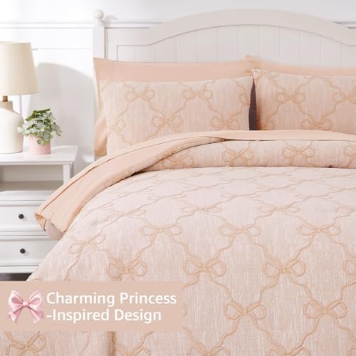 Full Size Comforter Sets with Sheets for Girls-7 Pieces Bow Bed in A Bag