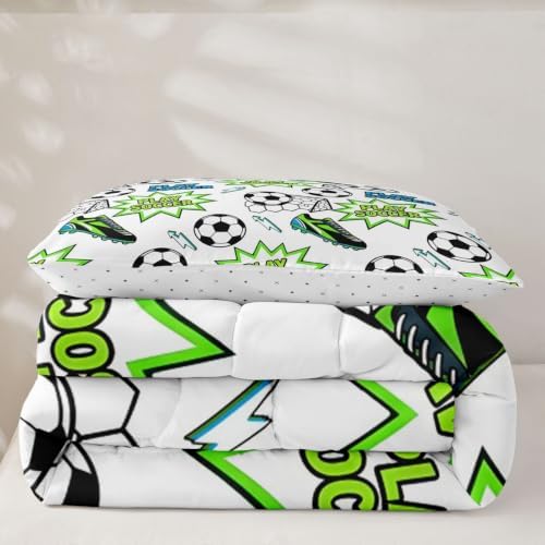 Soccer Ball Bedding Sets Twin Size,Cleats Lightning Print Comforter Set 2Pcs for Kids Girls Boys Teens Room Decor,Play Soccer Bubble Quilted Duvet Ball Sports Gaming Down Comforter,1 Pillowcase