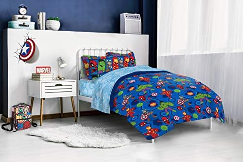 Marvel Avengers Full Size Comforter Set 5 Piece Kids Bedding for Boys, Blue