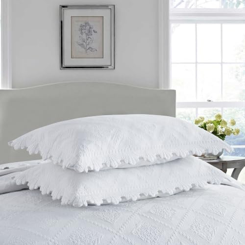 MarCielo 3-Piece 100% Cotton Oversized Bedspread Lightweight Quilt Coverlet Embroidery Farmhouse Bedding Set (TK White, Oversized King (118"x106"))